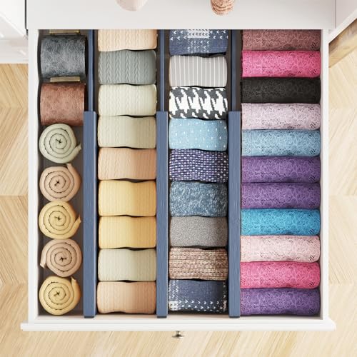 Bamboo Dresser Drawer Dividers 6 Pack (4.65''H, 12.5''-17''L / NAVY BLUE)