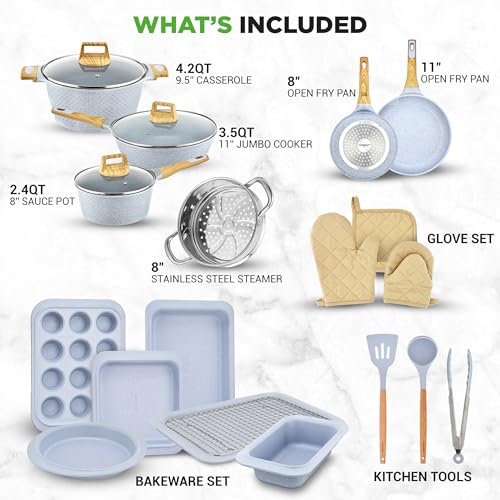 22 Pc Ceramic Cookware Set (Moon Grey Marble / 22pc Set)