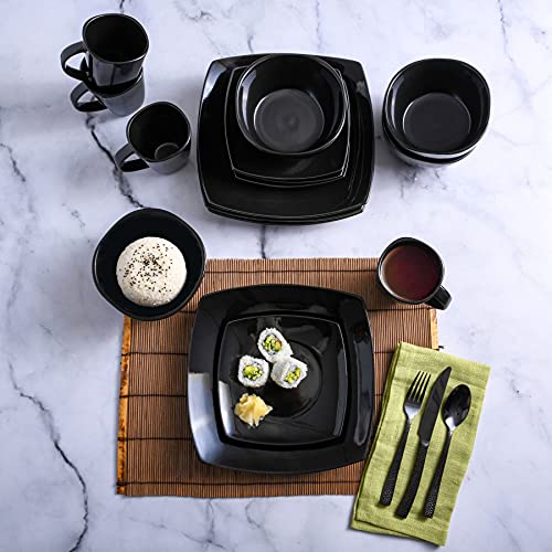 Soho Lounge Square Reactive Glaze Stoneware Dinnerware Set (Service for 4 (16pcs) / Black (Soho Lounge))