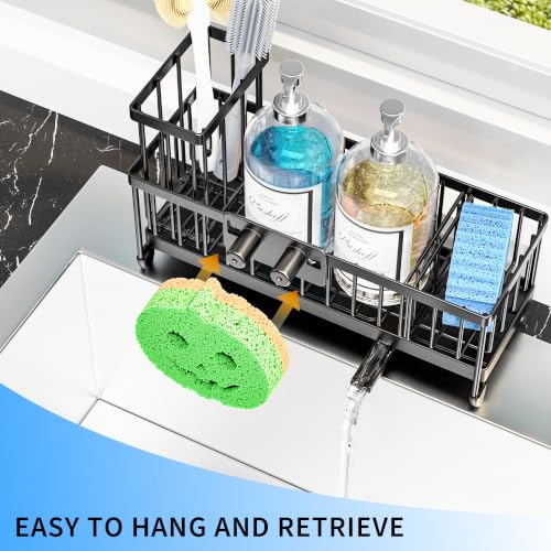 Larger Version Sponge Holder for Kitchen Sink (Black with Smiley Face Holder)