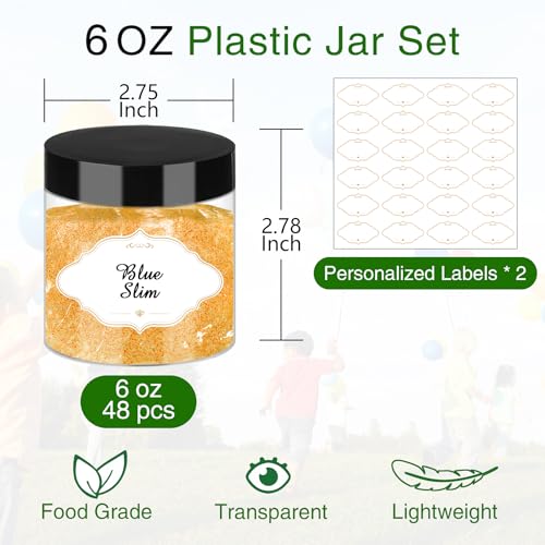 6 OZ Plastic Jars with Lids (6OZ 48Pcs Black)