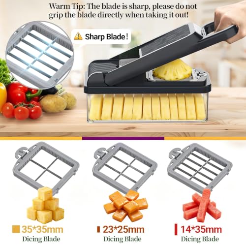 15-in-1 Vegetable Chopper 10 Blades, Veggie Cutter with Handle, Grey (Gray / 10 blades)