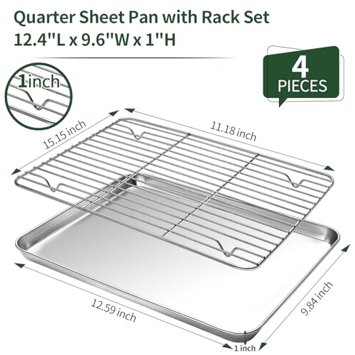Baking Sheet with Wire Rack Set [2 Quarter Sheet Pans + 2 Wire Racks ] (12 inch)