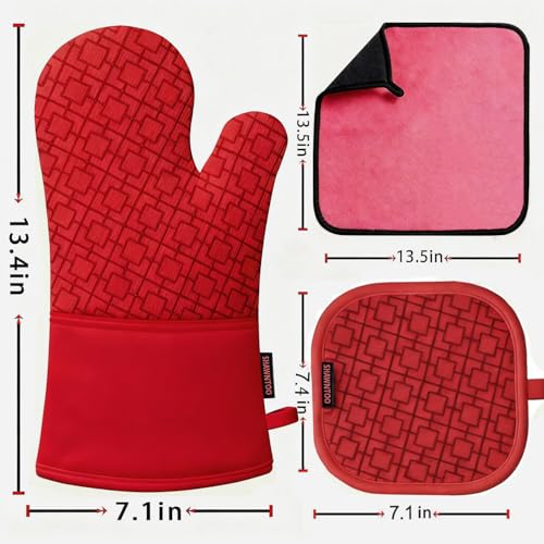 Oven Mitts and Pot Holders Sets 6pcs (Coral Red)