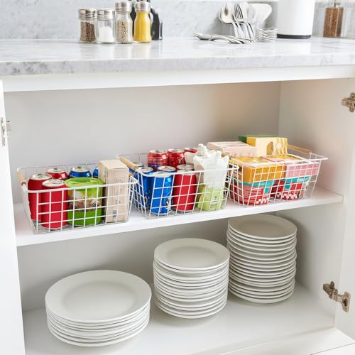 White Wire Baskets for Organizing with Handles (4 Count)