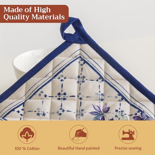 Pot Holders 100% Cotton Potholders (015 - Faience / 8" x 8" (Pot Holder Pack of 2))