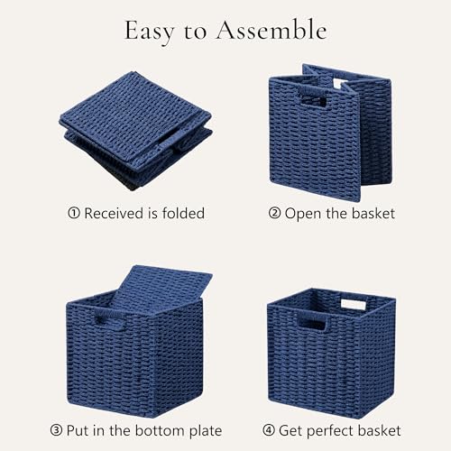 3 Pack Wicker Basket (Cube-3pack 11"×11"×10.5" / Navy Blue)