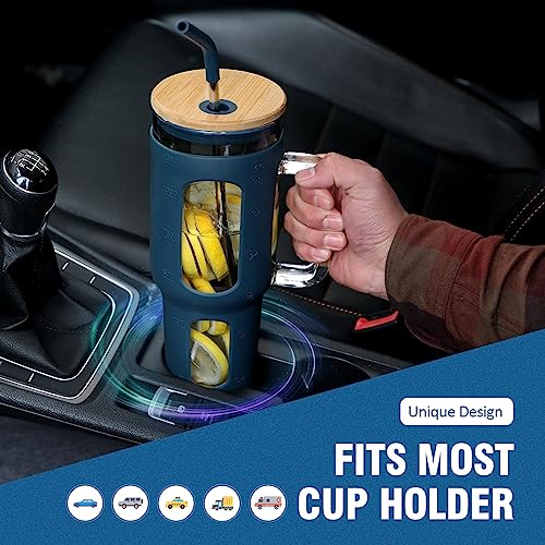 Glass Tumbler with Lid and Straw (Blue / 46 Ounces)