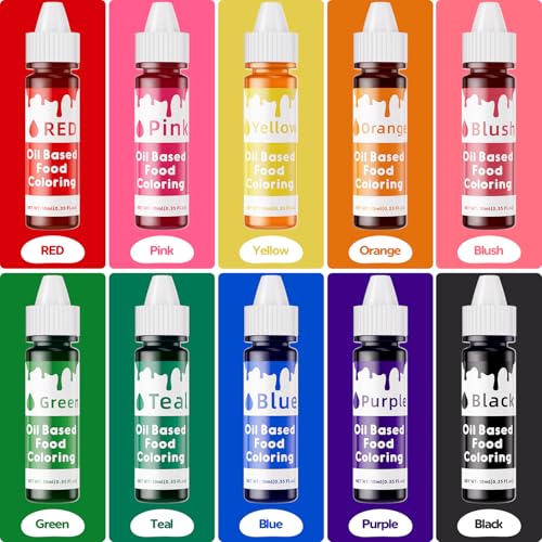 Oil Based Food Coloring for Chocolate (Oil Based - 10 Colors - 10ml)