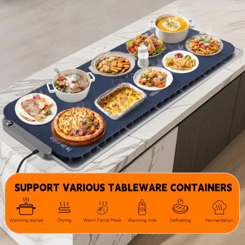 Warming Mat for Food (Dark-blue / XXL: 45.3''×15.8'')