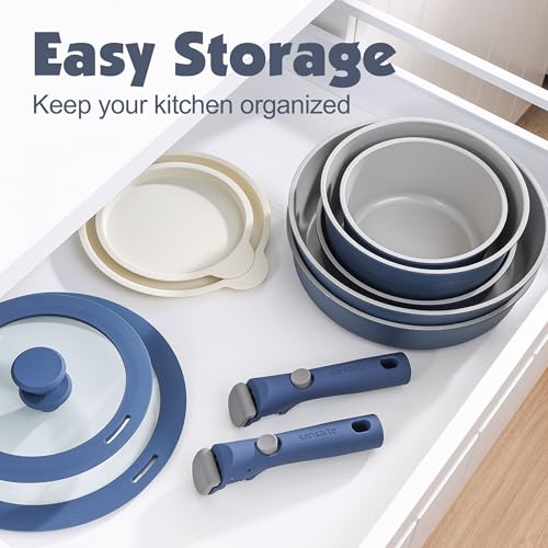 24 Piece Ceramic Detachable Handle Pots and Pans Set Navy (Navy / 24 Piece)