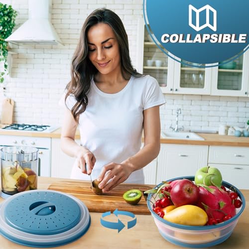 2 in 1 WENWELL Microwave Splatter Cover for Food & Mat (10" Blue cover & 10" black mat)