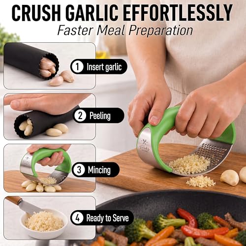 Stainless Steel Garlic Press Rocker Set (Green)