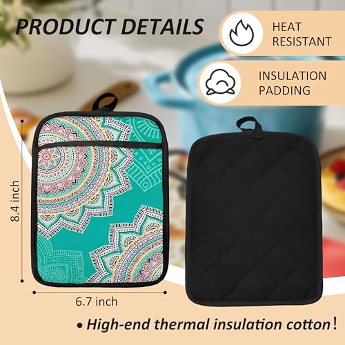 Turquoise Abstract Mandala Floral Pot Holders for Kitchen (Haodh-10)
