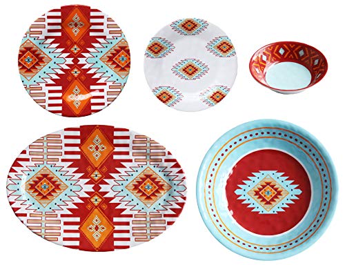 Southwest 14 Piece Melamine Plastic Dinnerware Set with Plates (14 Piece / Southwest Melamine)
