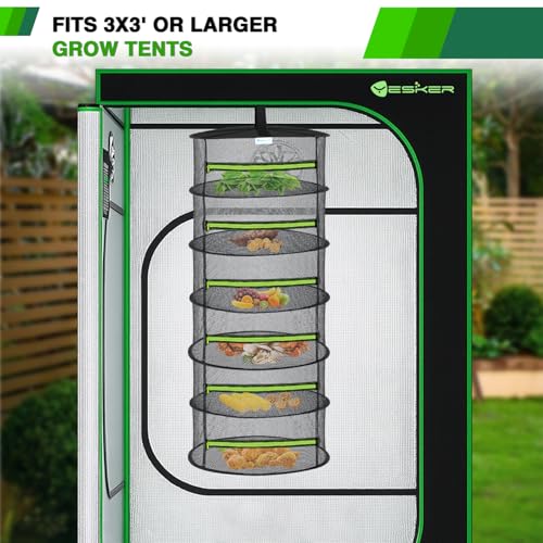 6 Layer Herb Drying Rack Hanging Mesh Net Foldable Plant Drying Racks 24" w Green Zipper Pruning Shears Hook Dryer Hanging Rack for Herbs Seed Bud Fruit Clothes Grow Tent Closets Garden Outdoor
