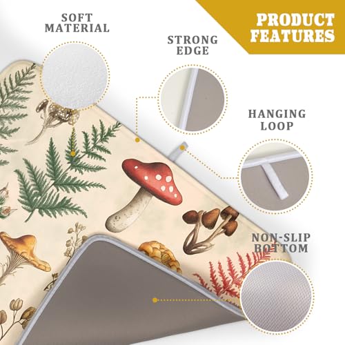 Ferns Mushrooms Dish Drying Mats Woodland Forest Microfiber Drying Pad Reversible Drainer Mats 18 X 24 Inch (Ferns Mushrooms 1101 / 24" x 18")