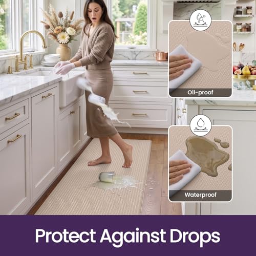 Kitchen Floor Mats Cushioned Anti Fatigue (2-beige / 86"l X 23"w X 0.4"th)