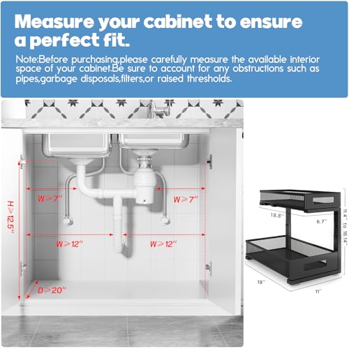 2 Pack 19IN Depth Under Sink Storage Organizer (Black / 2 Pack-19"Dx11.4"-16.14"H)