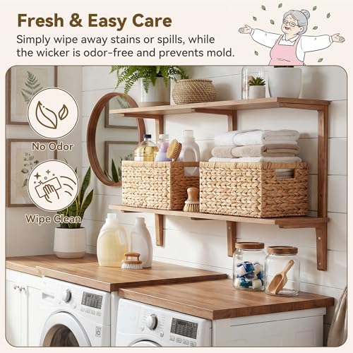 Wicker Storage Baskets for Shelves (Natural (Water Hyacinth) / 13"L x 8¼"W x 7"H)