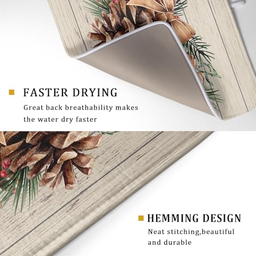 Winter Pine Cone Dish Drying Mat Holly Berries Dish Draining Mat Microfiber Washable Dish Drainer Rack Mat for Home Kitchen Counter 18"x24" (Winter Pine Cone / 18" x 18")