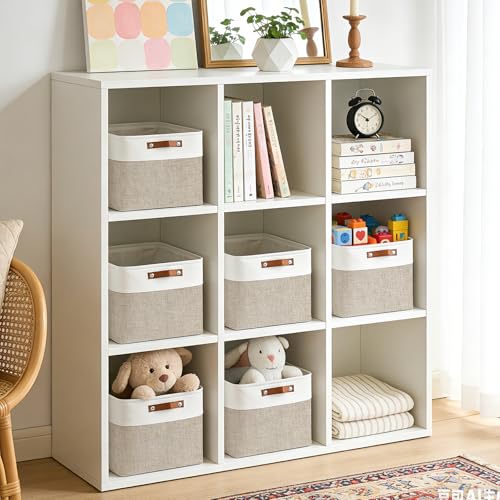 Collapsible Fabric Storage Cubes 11x11 Cube Storage Bins (Beige / Off-White / Cube - 11"x11"x11")