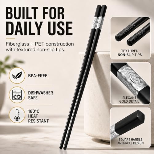 Reusable Fiberglass Chopsticks (Black + Silver)