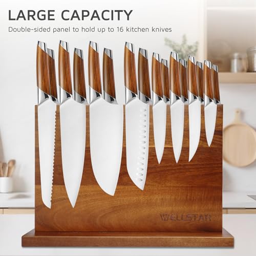 Modern Acacia Magnetic Knife Block Holder 14 x 10 Inches (XL)