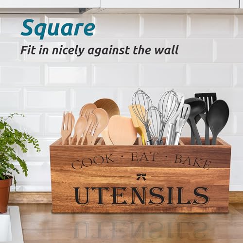 Extra Large Utensil Holder Countertop for Kitchen Counter (Acacia Brown)