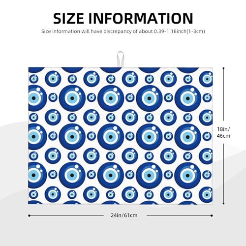 Blue Evil Eyes Microfiber Dish Drying Mat for Kitchen Counter 18"x24" Funny Dishes Pad Dish Drainer Rack Mats Absorbent Washable Reusable (Blue / 18 x 24 inch)