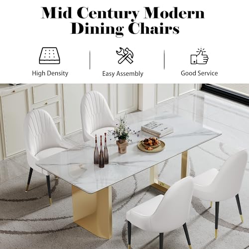 White Dining Chairs Set of 2 with High Backs Mid Century Modern Kitchen Dining Room Chairs PU Faux Leather Upholstered Large Padded Accent Chair with Legs (White)