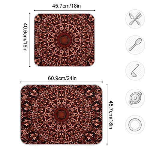 Super Absorbent Dish Drying Mat (Mandala Maroon Boho / 16" x 18")
