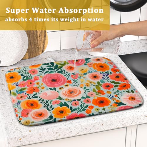 Spiral Flower Dish Drying Pad (Spring Flowers / 18" x 16")