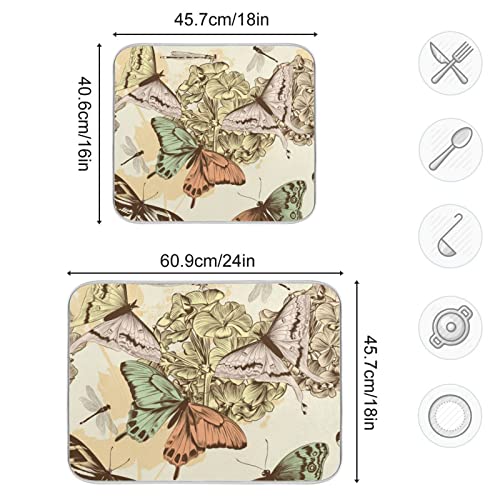 Super Absorbent Dish Drying Mat (Retro Butterfly / 16" x 18")