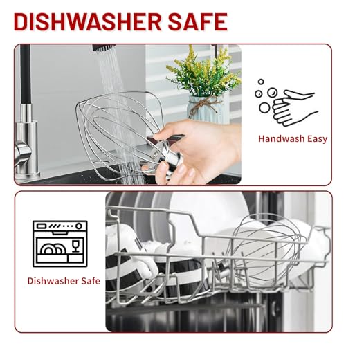Stainless Steel Whisk Attachment for KitchenAid 5 (Fits Bowl-Lift Pro 5 Plus, Pro 600/6000, KSM55/60)