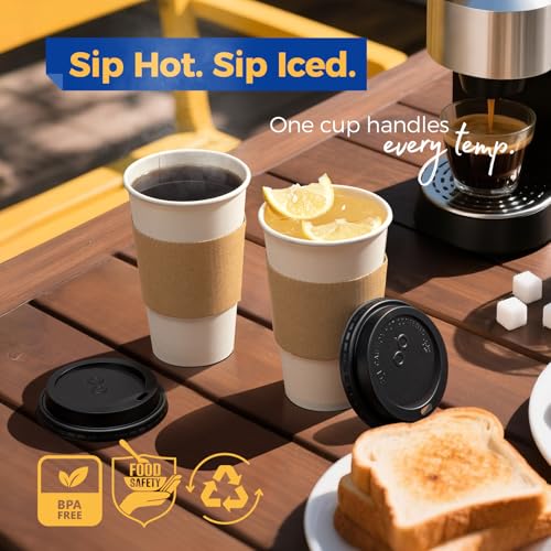 50 Pack 16 oz Disposable Coffee Cups with Lids (16 oz)