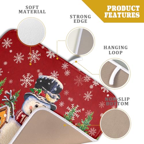 Winter Snowman Dish Drying Mat Red Bird Microfiber Dish Pad 16x18 Inch Absorbent Fast Dry Dishes Draining Mats Holiday Kitchen Accessories (Red Winter Snowman / 16" x 18")