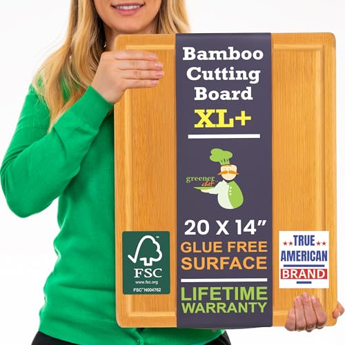 20 Inch Bamboo Wood Cutting Board Featuring Super (Glue-Free Surface - Rectangular)