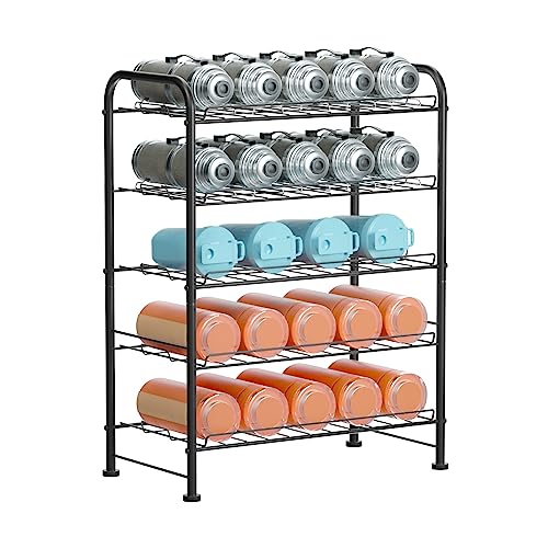 Plastic Water Bottle Storage Rack 5 Tier Bottled Water Holder Organizer Freestanding Floor Small Beverage Soda Drink Stand Shelf for Kitchen Pantry Can Storage