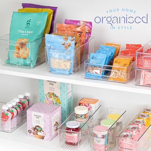 Plastic Food Storage Clear Container Bin with Handles for Organizing Kitchen (14x4x4)