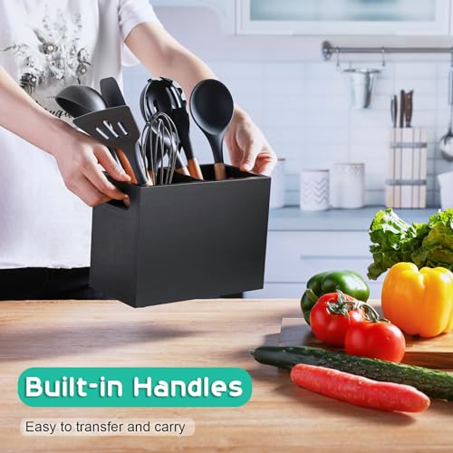 Black Utensil Holder for Kitchen Counter (Black / 2 Compatment)