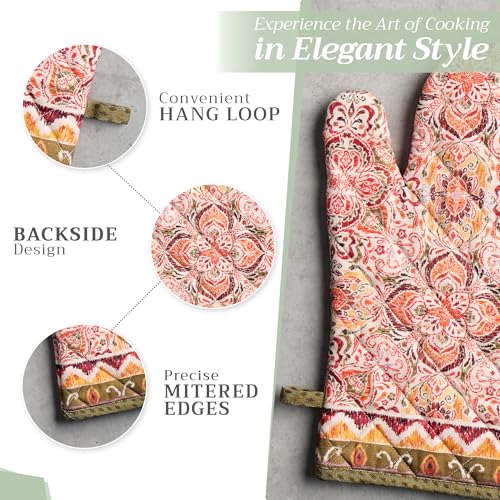 100% Cotton Oven Mitt & Pot Holder Set (036 - Damask / 7.5" x 13" & 8" x 8" (Oven Mitt & Pot Holder))
