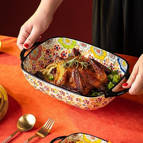 Retro pastoral style Ceramic Baking Dish Rectangular Bakeware Set Baking Pan (Romantic Flower)