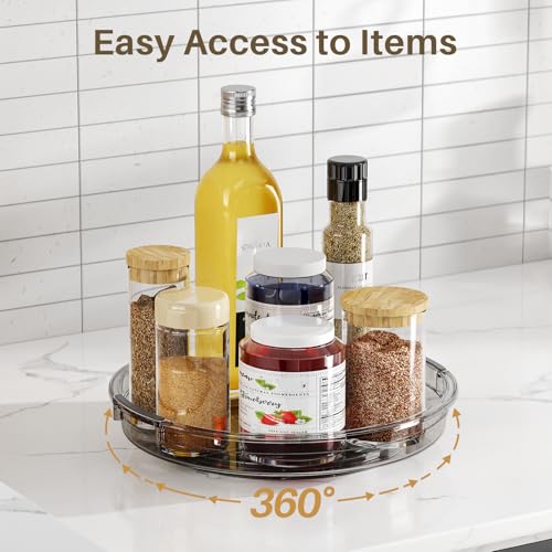 2 Pack Lazy Susan Turntable Organizer for Cabinet (Gray / 2 Pack 10.6in+9.25in)