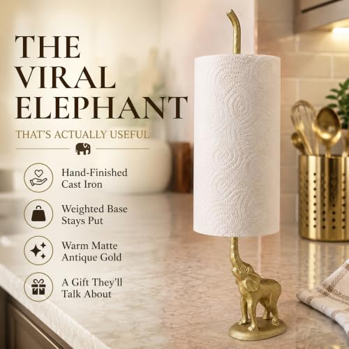 Gold Elephant Paper Towel Holder & Metal Toilet Paper Stand (Gold Elephant)