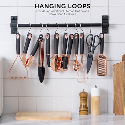 Kitchen Gadget Set Copper Plated Stainless Steel Utensils with Soft Touch Handles (10 Pieces / Copper Black)
