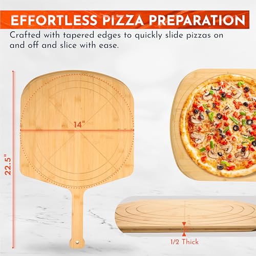 Wooden Pizza Peel 14 Inch Board with Engraved Sizes (Natural(14 inch))