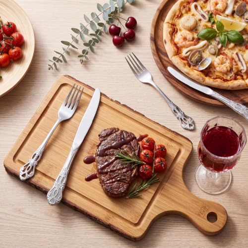 100 Pieces Retro Royal Stainless Steel Dinner Flatware Cutlery Set (8.98 Inches,8.07 Inches / Silver)