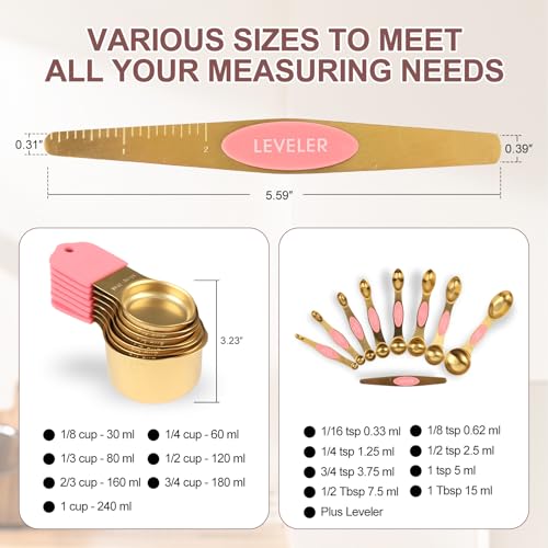 16 Piece Magnetic Measuring Cups & Spoons Set (16-Piece Pink & Gold)