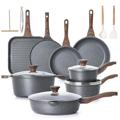 23 PCS Non Stick Pots and Pans Set (Gray 02 / Large)